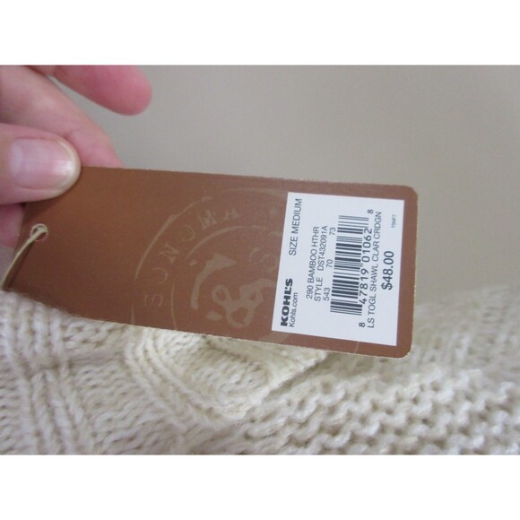 NWT Sonoma Cardigan 290 Bamboo Clar Sz Medium Ivory Toggle Clasp - Picture 4 of 5
